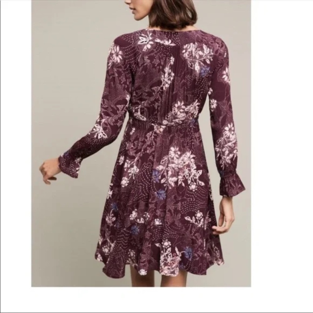 Anthropologie Maeve Merlot Floral Long Sleeve Monaco Dress Size XS - Picture 4 of 9